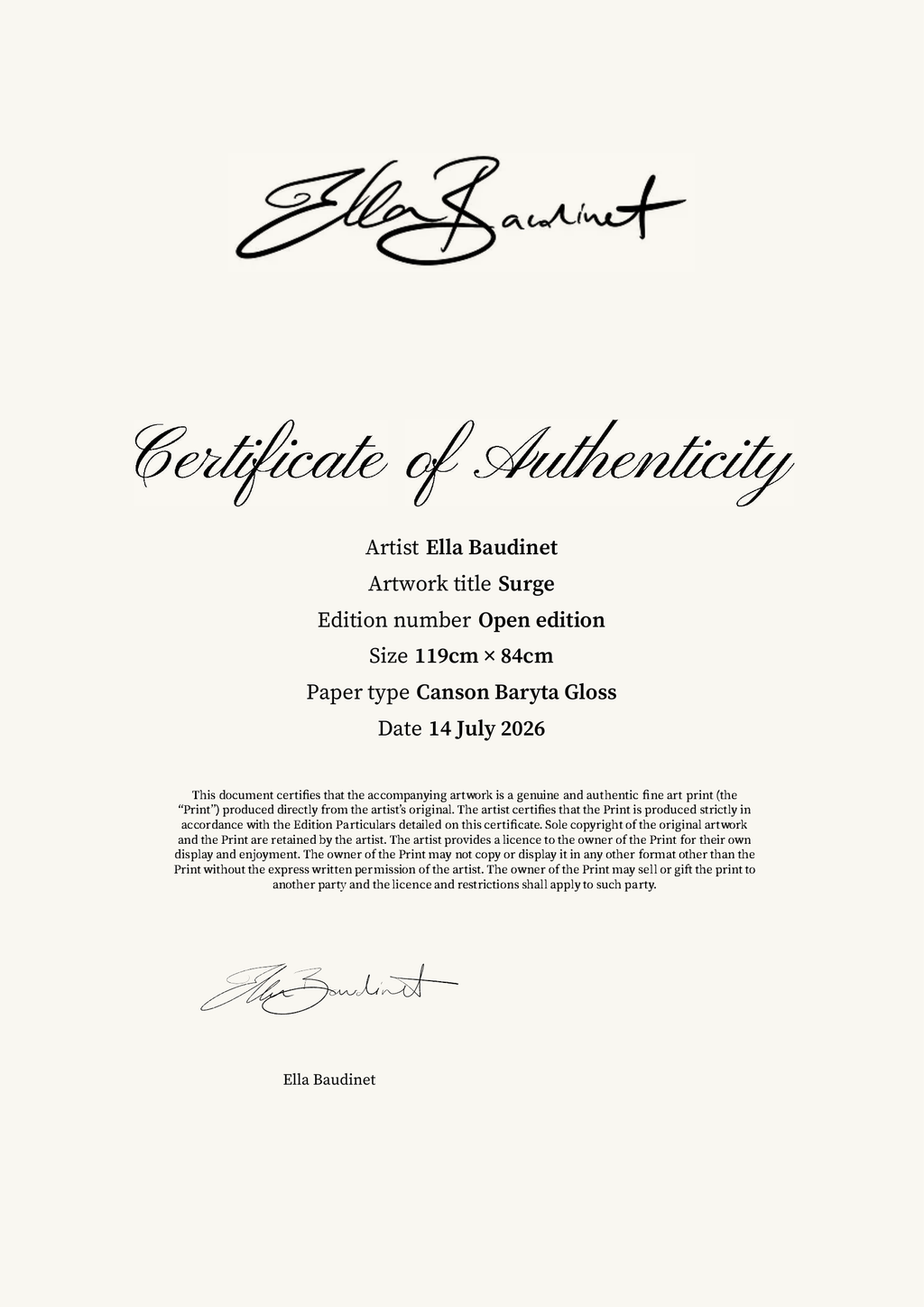 Surge — Certificate of Authenticity