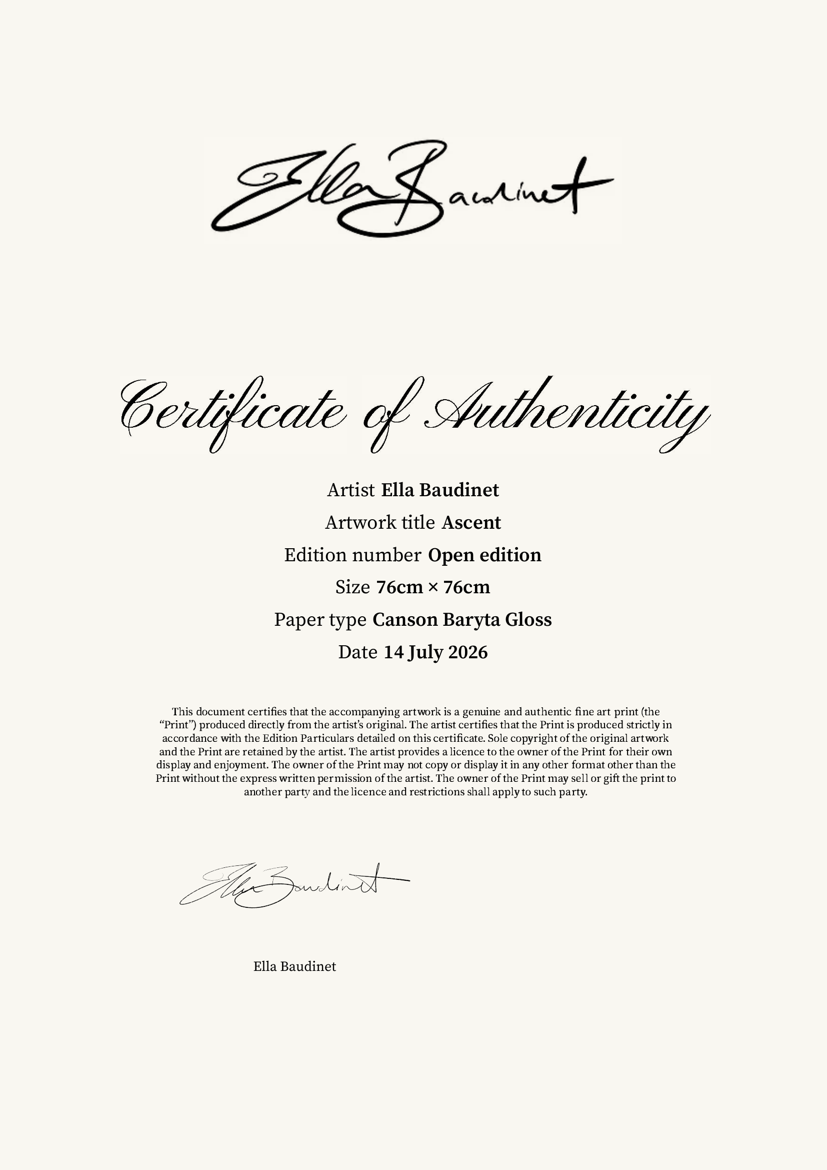 Ascent — Certificate of Authenticity